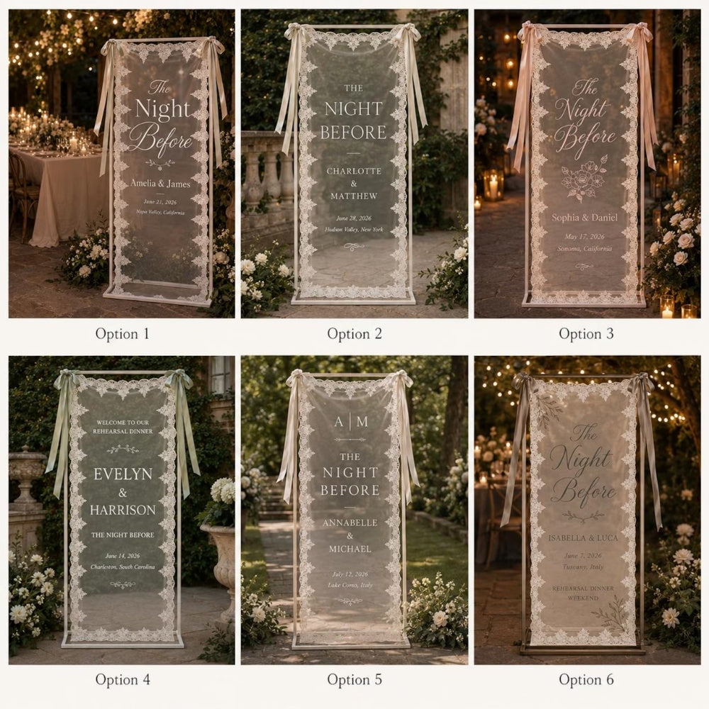 Personalized The Night Before Lace Welcome Banner With Couple Name, Custom Rehearsal Dinner Welcome Sign WD0393
