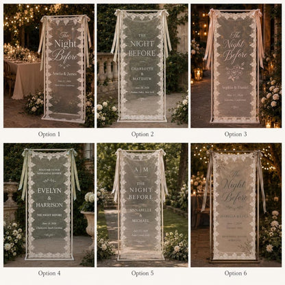Personalized The Night Before Lace Welcome Banner With Couple Name, Custom Rehearsal Dinner Welcome Sign WD0393