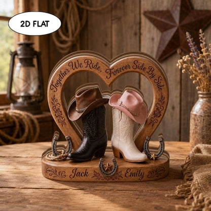 Custom Cowboy Boots Couple Layer Wooden Plaque, Custom Western Wedding Keepsake Wooden Block WD1000