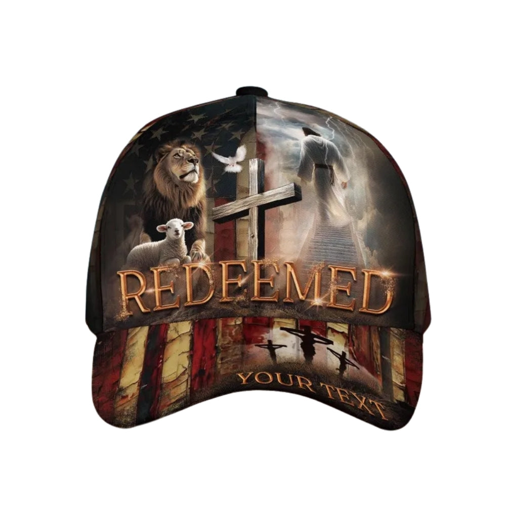 Redeemed Custom USA Flag Lion Christian Baseball Cap, Custom Jesus Christian Caps Hats CP0107