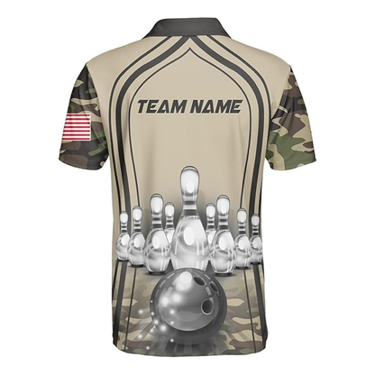Custom Camoflage Bowling Men's Polo Shirts, Custom Camo Bowling Team Shirts BZ0342