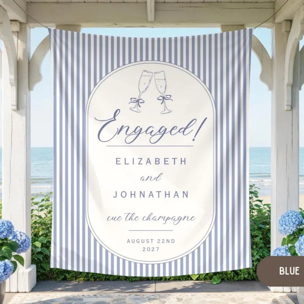 Personalized Engaged Cue To Champagne Party Banner, Custom Engagement Party Banner WD0417