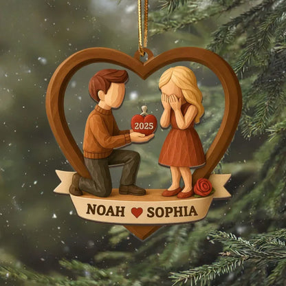 Personalized Couple Marriage Proposal 2 Layered Wooden Ornament, Custom Engaged Ornament WD0038