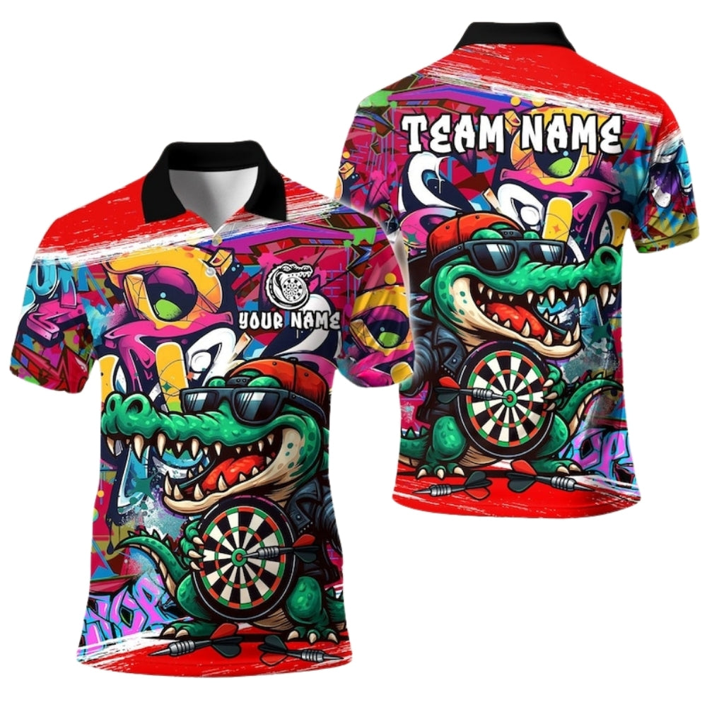 Custom Funny Crocodile Graffiti Darts Polo Shirt For Mens, Custom Crocodile Darts Team Shirts DE0034