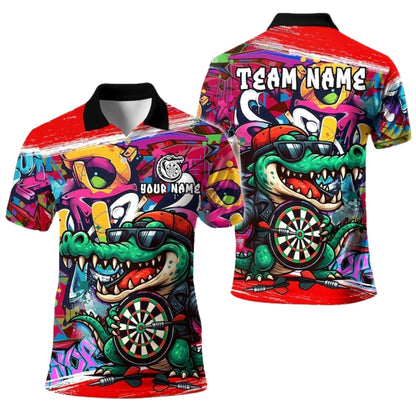 Custom Funny Crocodile Graffiti Darts Polo Shirt For Mens, Custom Crocodile Darts Team Shirts DE0034
