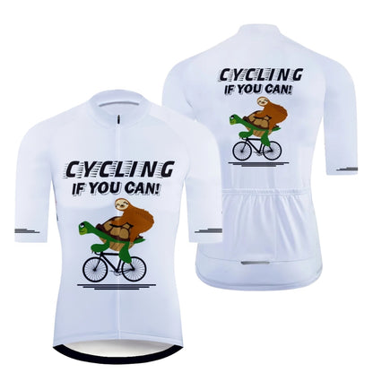 Cycling If You Can Men's White Cycling Short Sleeve Jersey, Funny Turtle Sloth Cycling Jerseys CE0029