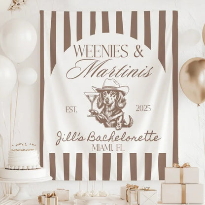 Custom Weenies and Martinis Bachelorette Banner, Custom Dachshund And Cocktail Banner For Bachelorette Party WD0533