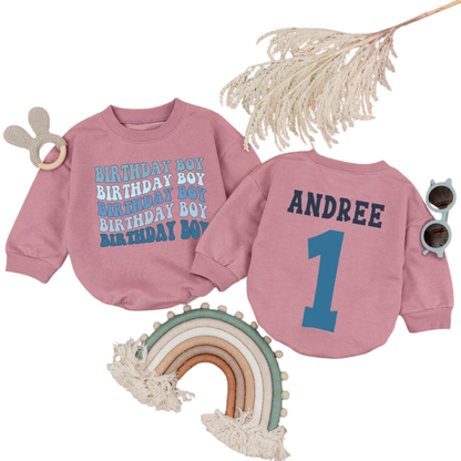 1st Birthday Boy Custom Baby Name Romper Sweater, Custom First Birthday Romper Sweatshirt For Baby Boy BB0258
