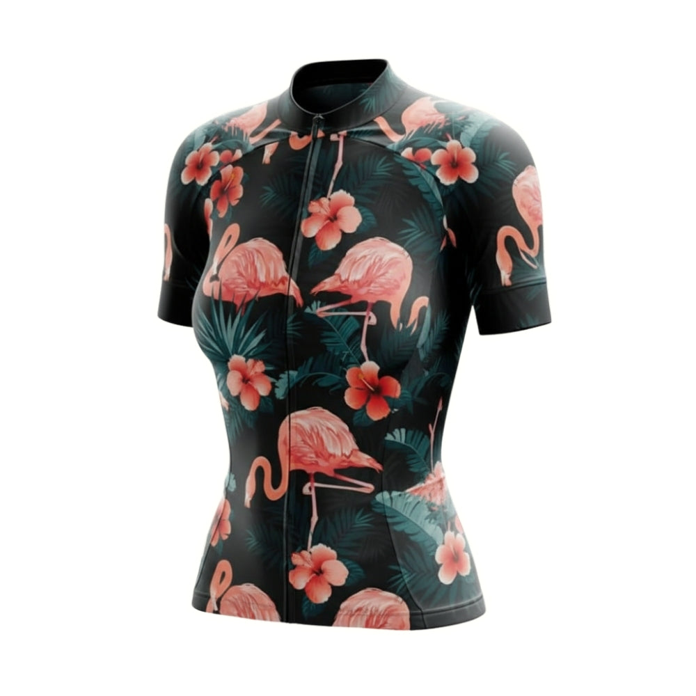 Tropical Flamingo Women's Cycling Short Sleeve Jerseys, Flamingo Cycling Jerseys For Ladies CZ0075