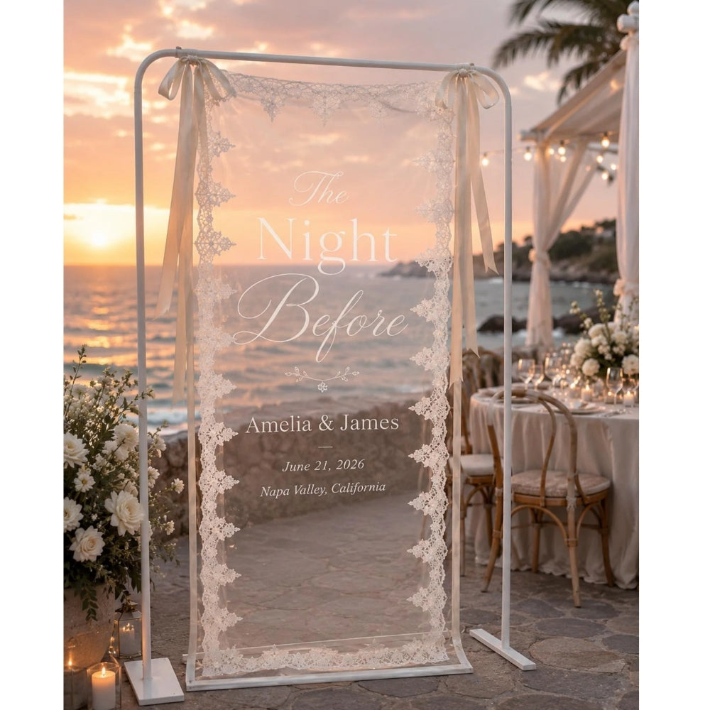 Personalized The Night Before Lace Welcome Banner With Couple Name, Custom Rehearsal Dinner Welcome Sign WD0393
