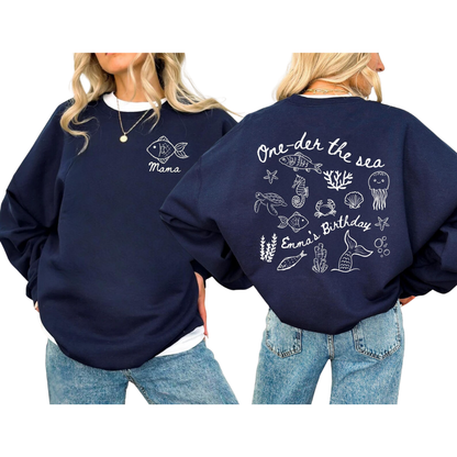 One-der The Sea Custom 1st Birthday Matching Family Sweatshirt, Custom Ocean First Birthday Sweatshirt For Family ET1541