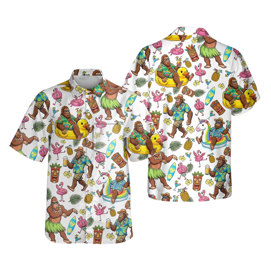 Tiki Bigfoot Funny Men's Hawaiian Shirts, Sasquatch Bigfoot Beach Hawaiian Shirt HE0247