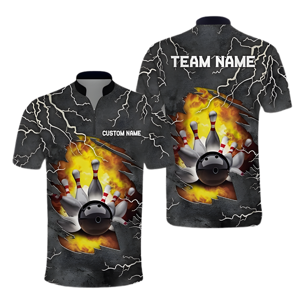 Custom Grunge Thunder Flame Bowling Men Jersey, Custom Flame Bowing Team Shirts BZ0341