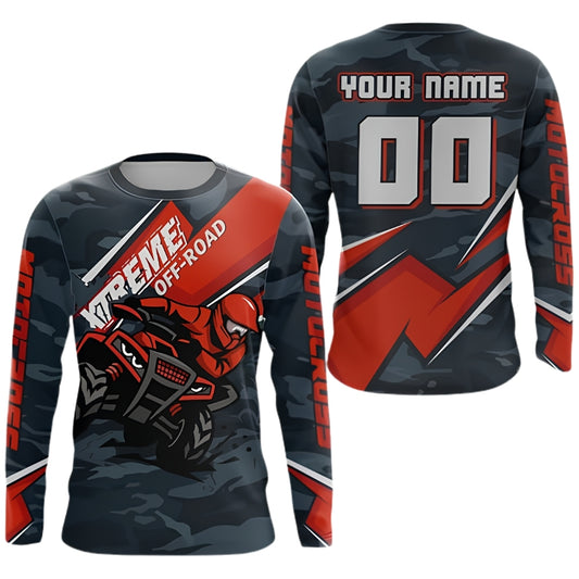 Custom ATV Camo Motocross Long Sleeve Jersey For Men Red, Custom Racing ATV Jerseys MZ0080