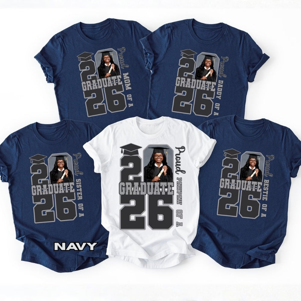 Proud Of A Graduate Custom Photo Matching Family T Shirts, Custom Graduation Matching Shirts For Family ET0258