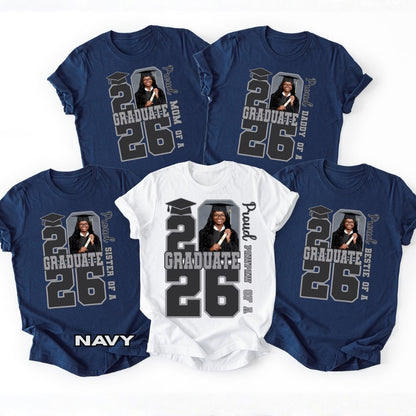 Proud Of A Graduate Custom Photo Matching Family T Shirts, Custom Graduation Matching Shirts For Family ET0258