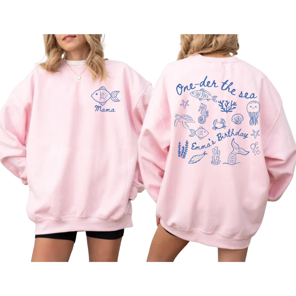 One-der The Sea Custom 1st Birthday Matching Family Sweatshirt, Custom Ocean First Birthday Sweatshirt For Family ET1541