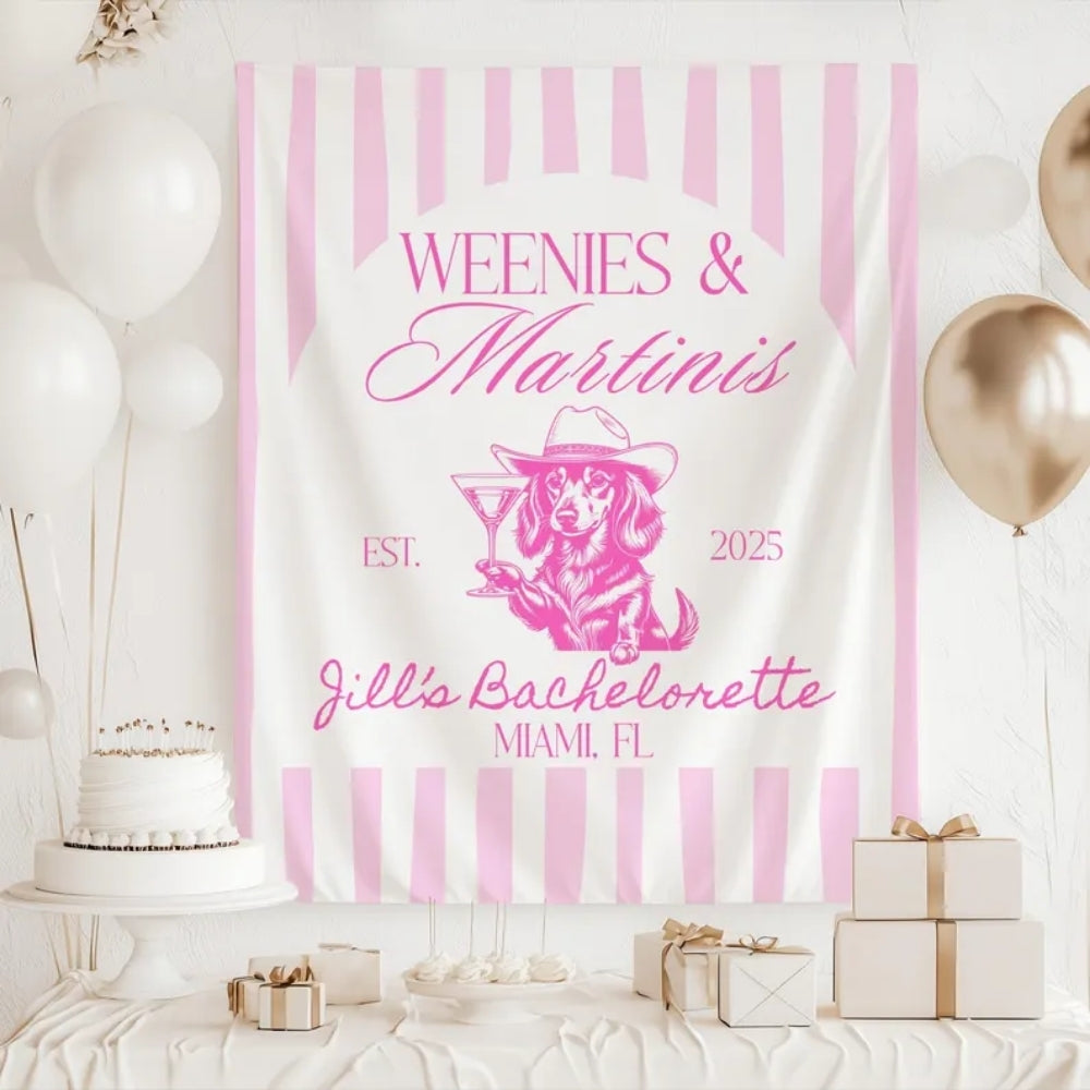 Custom Weenies and Martinis Bachelorette Banner, Custom Dachshund And Cocktail Banner For Bachelorette Party WD0533