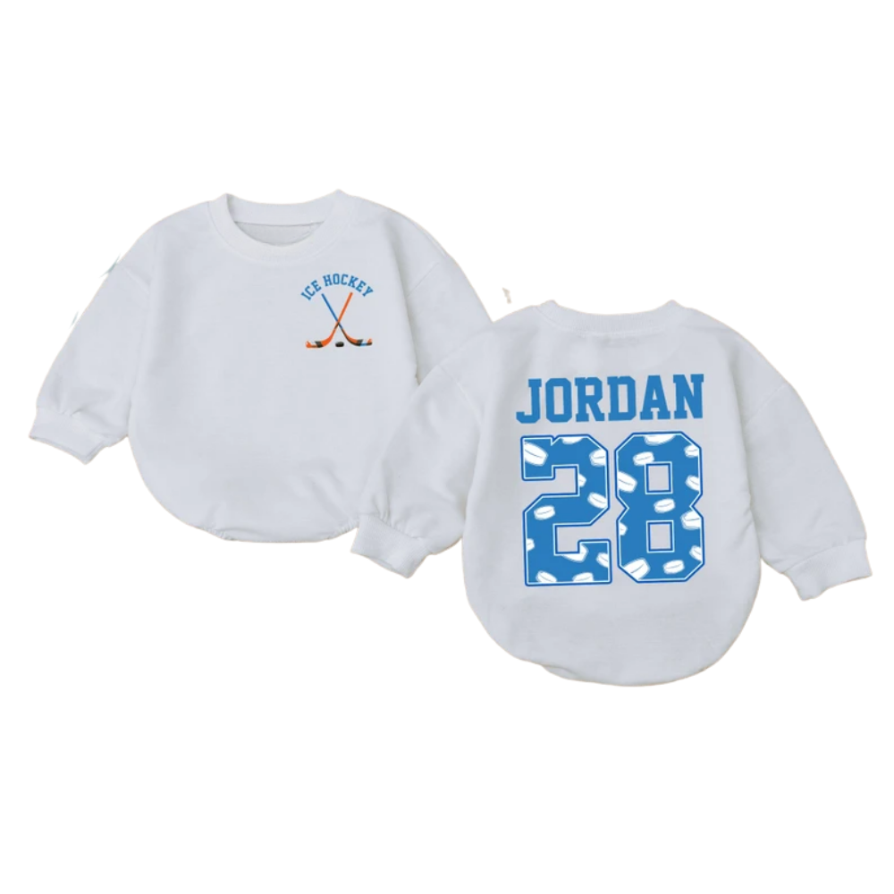 Custom Ice Hockey Baby Romper Sweater With Name Number, Custom Hockey Baby Romper Sweatshirt BB0260