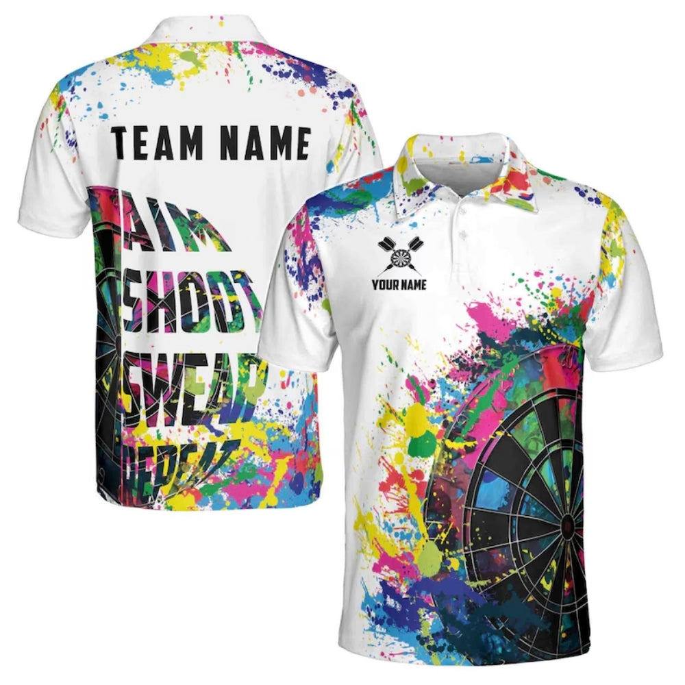 Aim Shoot Swear Repeat Custom Colorful Darts Men Polo Shirt, Custom Funny Darts Team Shirts DE0035