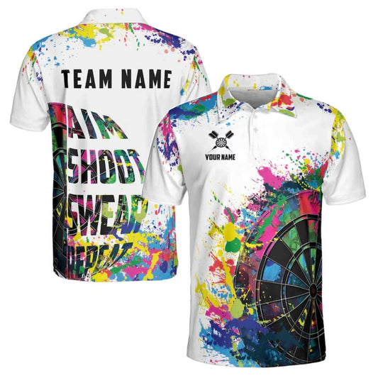 Aim Shoot Swear Repeat Custom Colorful Darts Men Polo Shirt, Custom Funny Darts Team Shirts DE0035
