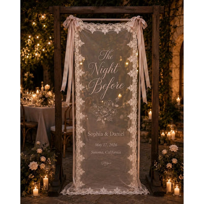Personalized The Night Before Lace Welcome Banner With Couple Name, Custom Rehearsal Dinner Welcome Sign WD0393