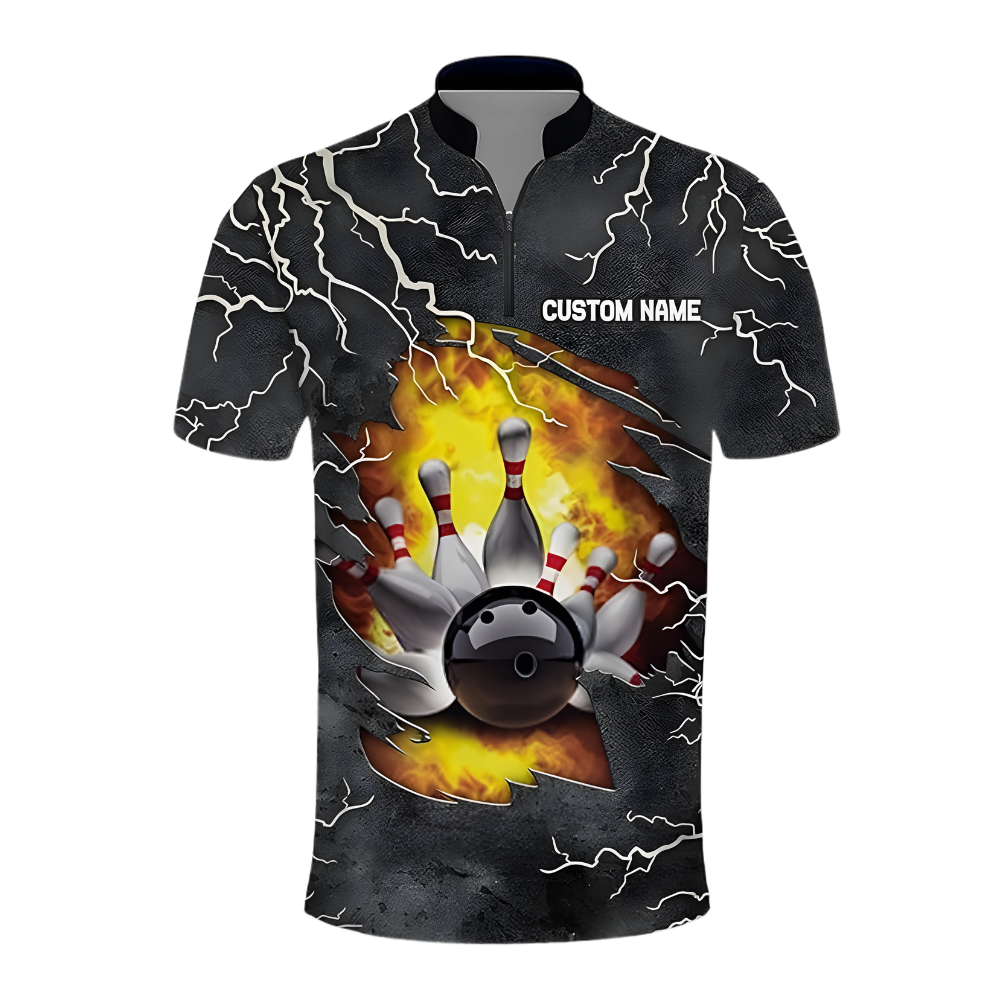 Custom Grunge Thunder Flame Bowling Men Jersey, Custom Flame Bowing Team Shirts BZ0341