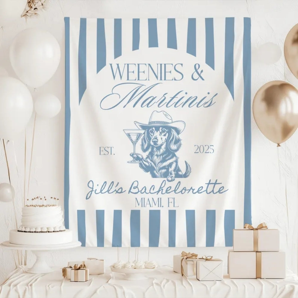Custom Weenies and Martinis Bachelorette Banner, Custom Dachshund And Cocktail Banner For Bachelorette Party WD0533