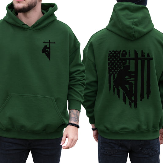 Lineman American Flag Hoodie For Men, Power Lineworker Hoodie 2D0589