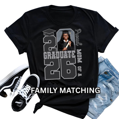 Proud Of A Graduate Custom Photo Matching Family T Shirts, Custom Graduation Matching Shirts For Family ET0258