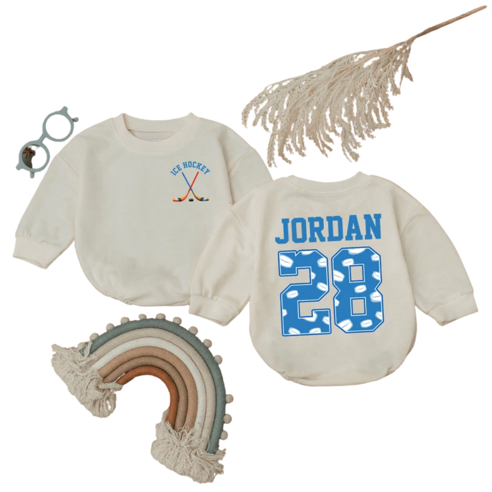 Custom Ice Hockey Baby Romper Sweater With Name Number, Custom Hockey Baby Romper Sweatshirt BB0260