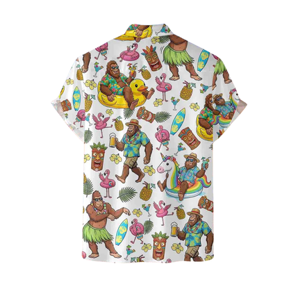 Tiki Bigfoot Funny Men's Hawaiian Shirts, Sasquatch Bigfoot Beach Hawaiian Shirt HE0247