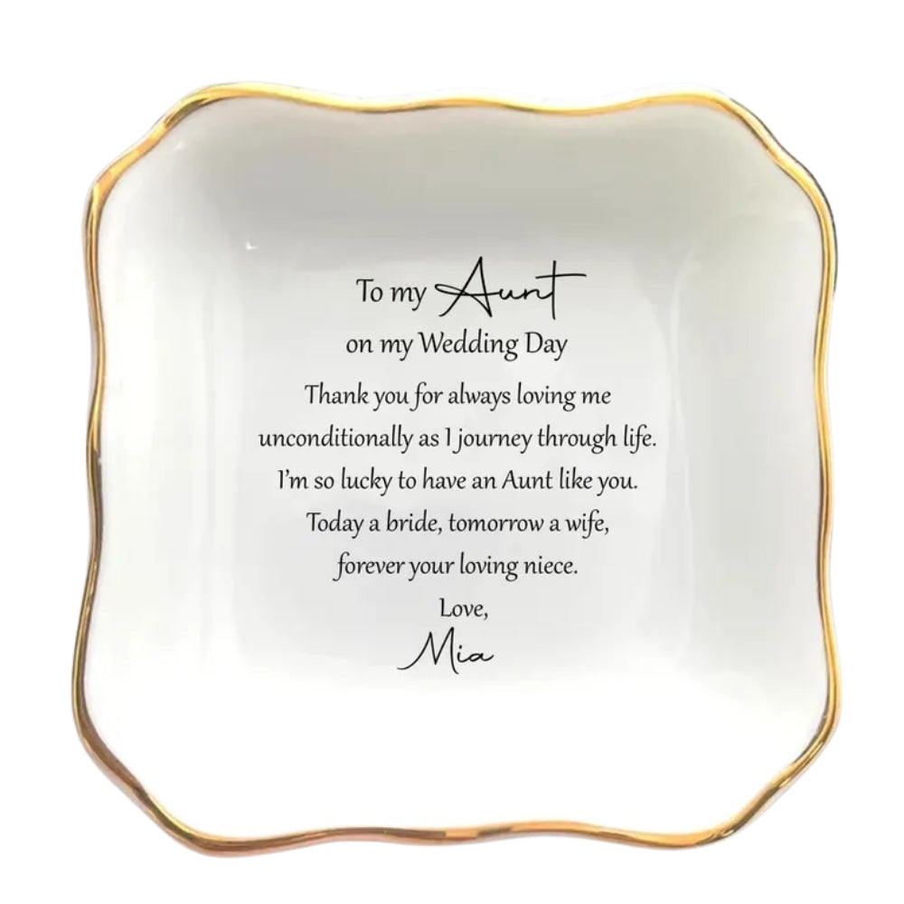 To My Aunt On My Wedding Day Personalized Ring Dish From Bride, Personalized Wedding Jewelry Dish For Aunt Of The Bride  WD0156