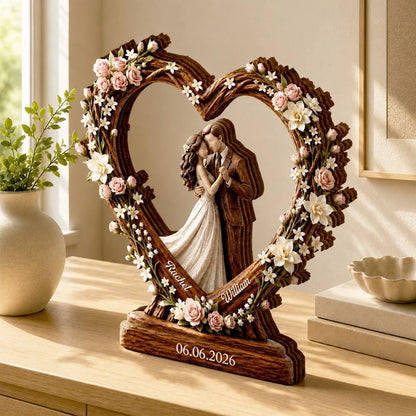 Custom Floral Heart Wedding Wooden Plaque, Custom Wedding Keepsake Wooden Block WD0803