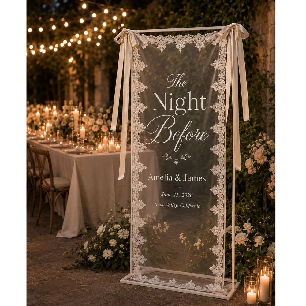 Personalized The Night Before Lace Welcome Banner With Couple Name, Custom Rehearsal Dinner Welcome Sign WD0393
