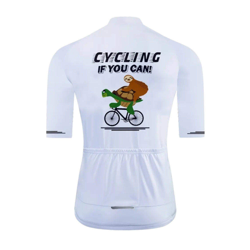 Cycling If You Can Men's White Cycling Short Sleeve Jersey, Funny Turtle Sloth Cycling Jerseys CE0029