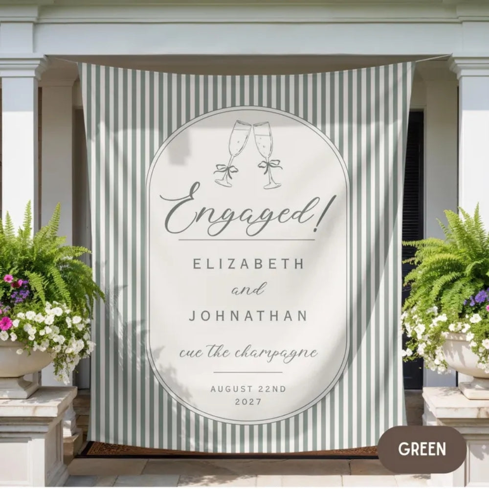 Personalized Engaged Cue To Champagne Party Banner, Custom Engagement Party Banner WD0417