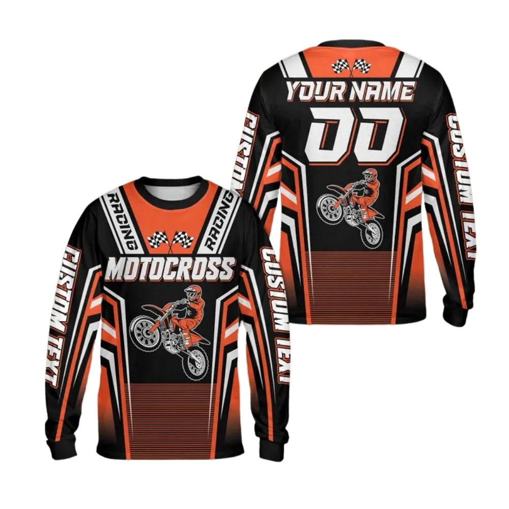 Custom Men's Blue MX Racing Long Sleeve Jersey, Custom Motocross Shirts ME0044