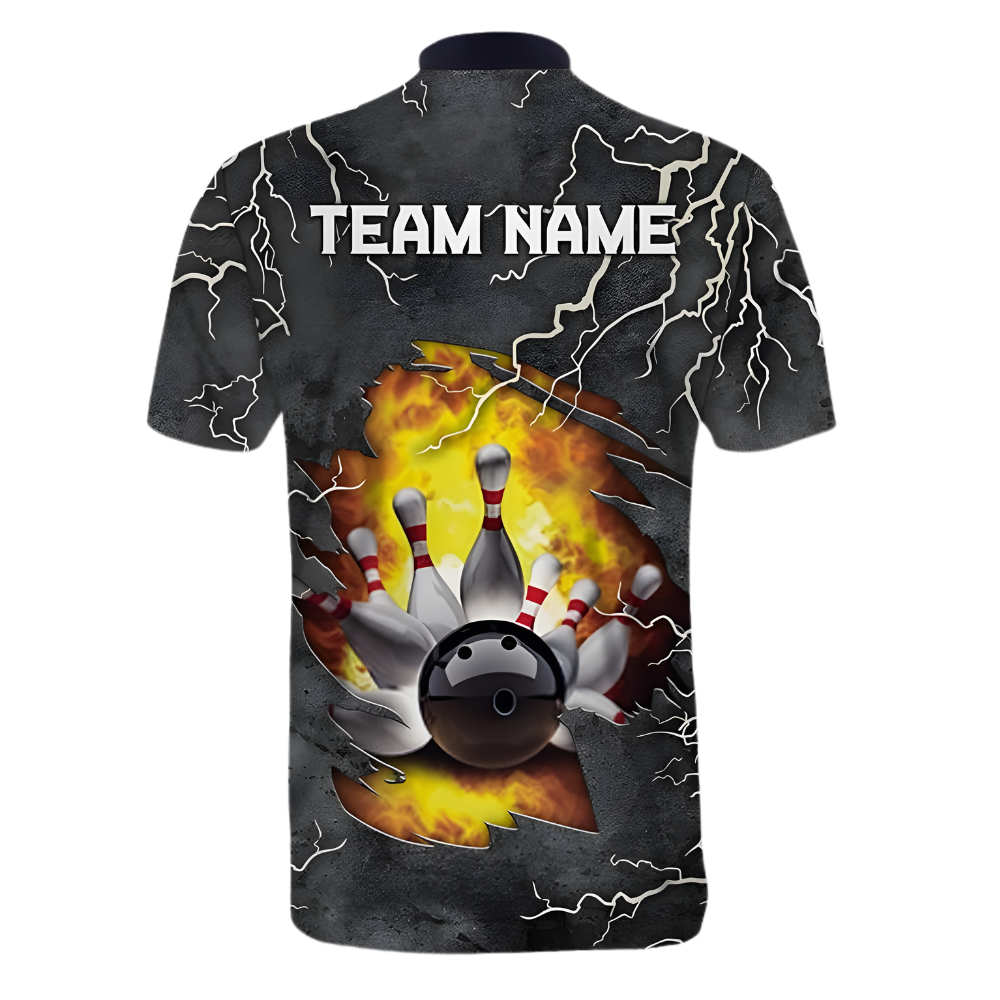 Custom Grunge Thunder Flame Bowling Men Jersey, Custom Flame Bowing Team Shirts BZ0341