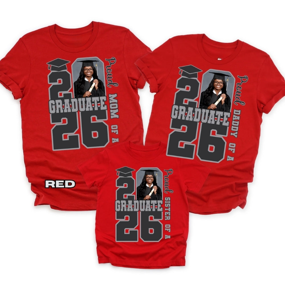 Proud Of A Graduate Custom Photo Matching Family T Shirts, Custom Graduation Matching Shirts For Family ET0258