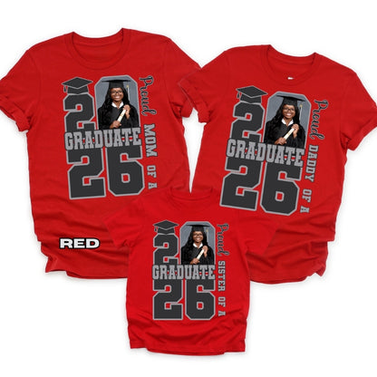 Proud Of A Graduate Custom Photo Matching Family T Shirts, Custom Graduation Matching Shirts For Family ET0258