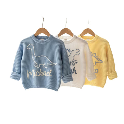 Personalized Dinosaur Baby Embroidered Knit Sweater, Custom Dinosaur Lover Baby Sweatshirt BB0777