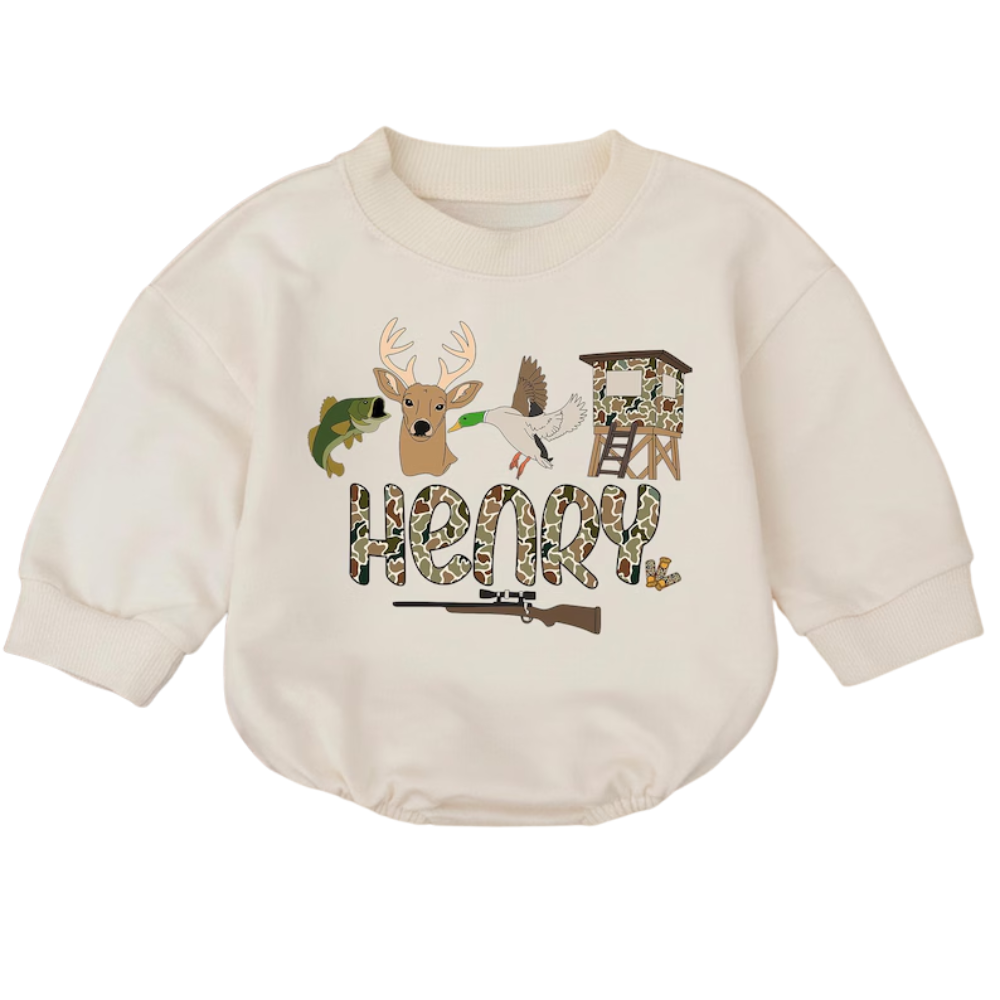 Custom Hunting Camo Baby Romper Sweatshirt, Custom Hunting Lover Romper Sweatshirt Baby BB0554
