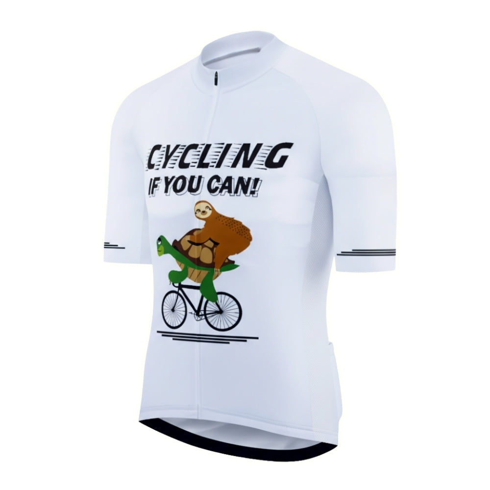 Cycling If You Can Men's White Cycling Short Sleeve Jersey, Funny Turtle Sloth Cycling Jerseys CE0029