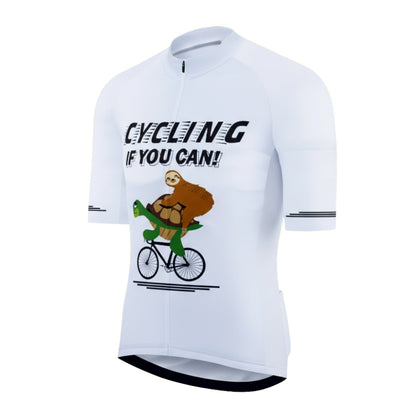 Cycling If You Can Men's White Cycling Short Sleeve Jersey, Funny Turtle Sloth Cycling Jerseys CE0029