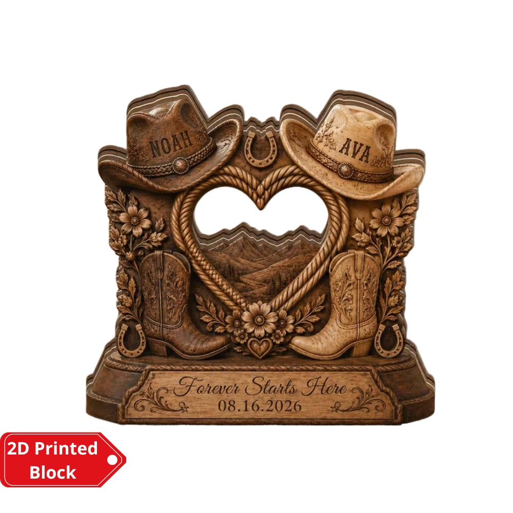 Personalized Western Wedding Layer Wooden Plaque, Custom Country Wedding Keepsake Wooden Block WD1001