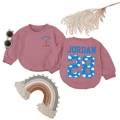 Custom Ice Hockey Baby Romper Sweater With Name Number, Custom Hockey Baby Romper Sweatshirt BB0260