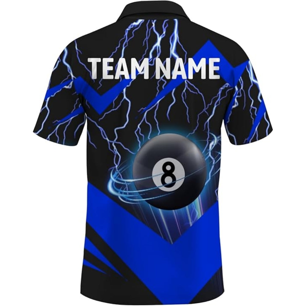 Custom Blue Lightning 8 Ball Billiard Men Polo Shirt, Custom 8 Ball Billiard Team Shirts BIZ0198