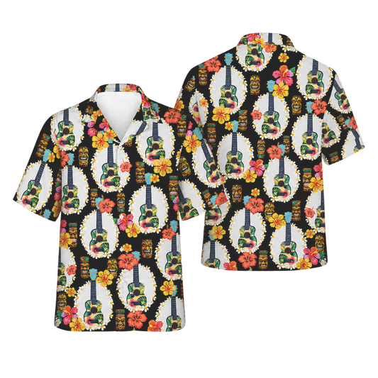Ukulele Tiki Floral Hawaiian Shirts For Men And Women, Ukulele Hawaiian Shirts HE0239
