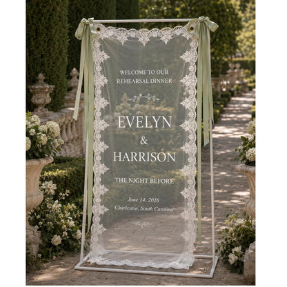 Personalized The Night Before Lace Welcome Banner With Couple Name, Custom Rehearsal Dinner Welcome Sign WD0393
